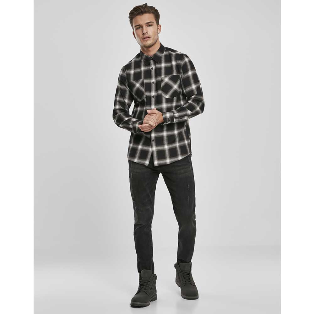 Urban Classics - Checked Flanell Chemisier - Noir/Blanc